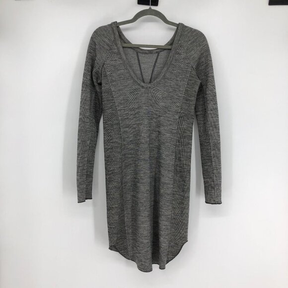 Aritzia Wilfred Heather Grey Ribbed Wool Longsleeve Round Neck Round Hem Dress M - Picture 2 of 16